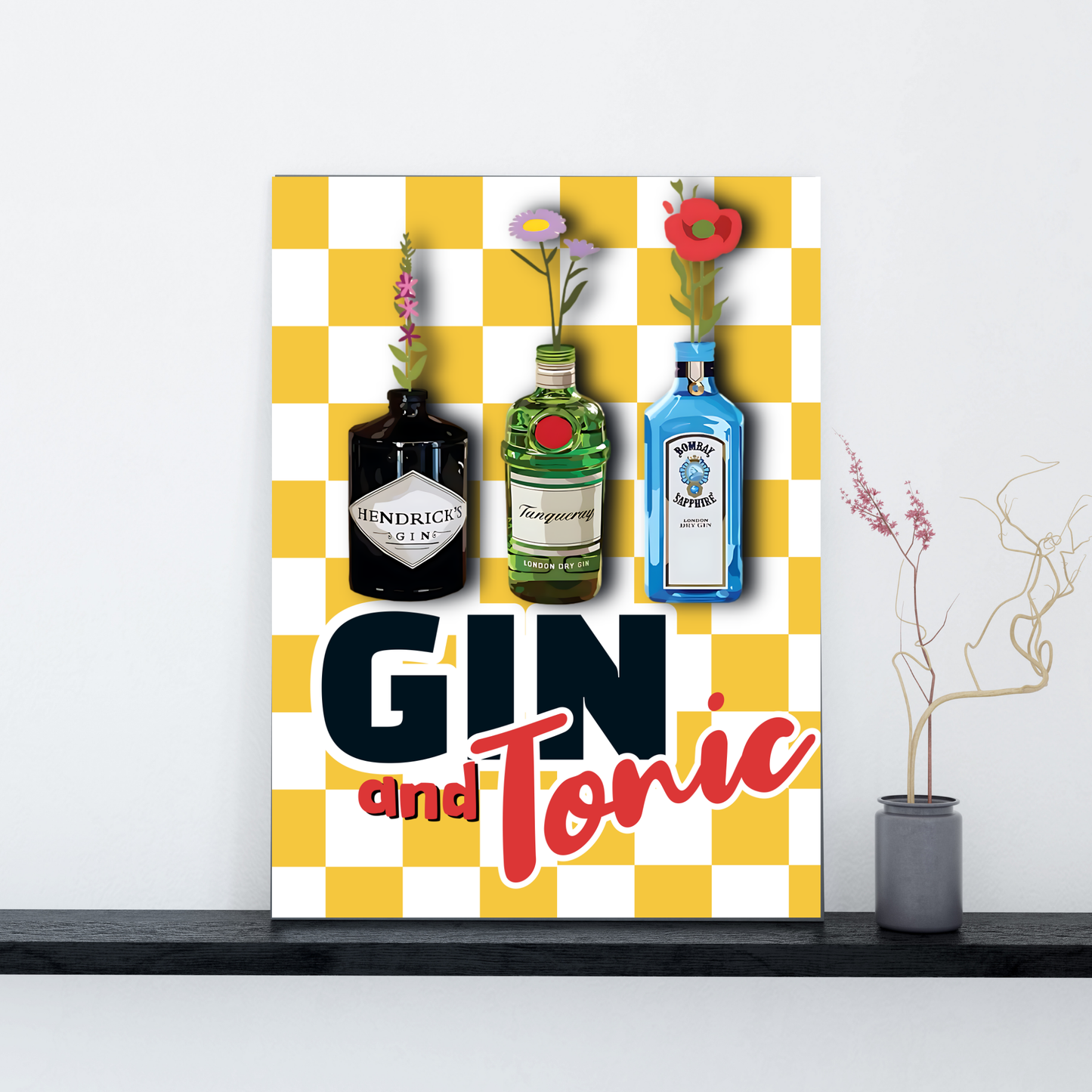 Gin & Tonic Art Print | Hendrick's Tanqueray Bombay Sapphire Wall Décor | Bar Cart Canvas